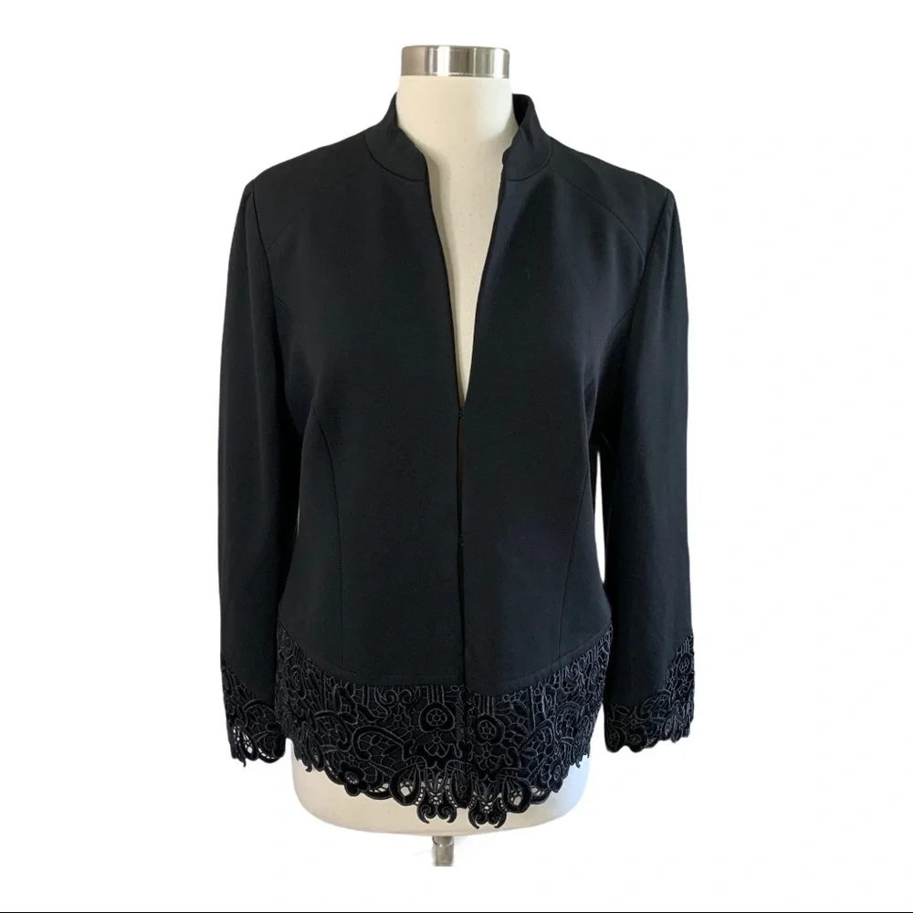 Chico’s NWT Lace Hem Ponte Black Jacket